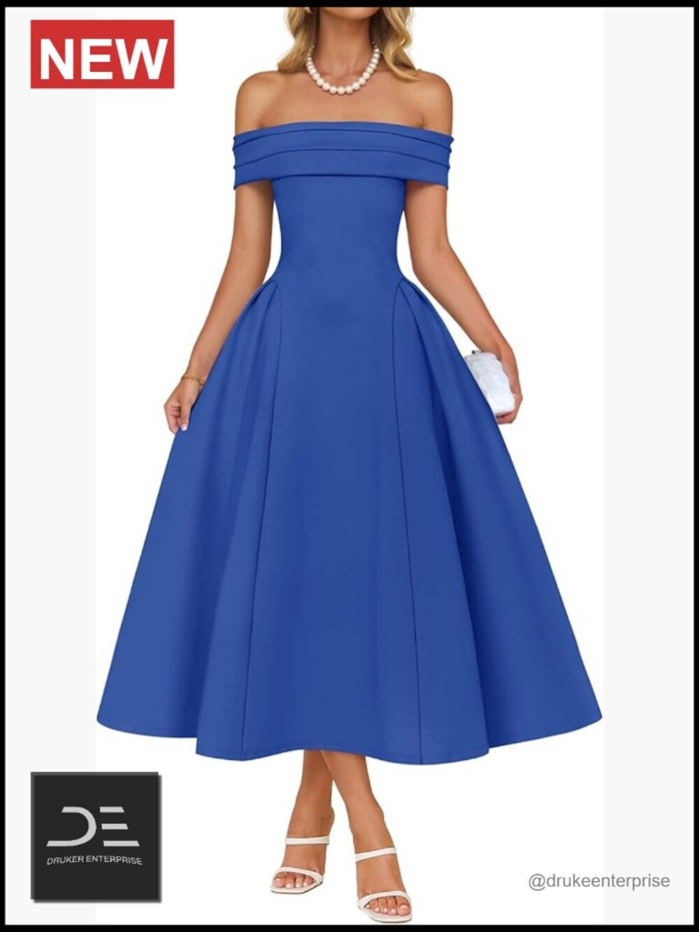 Off Shoulder Short Sleeve Swing Midi Dress